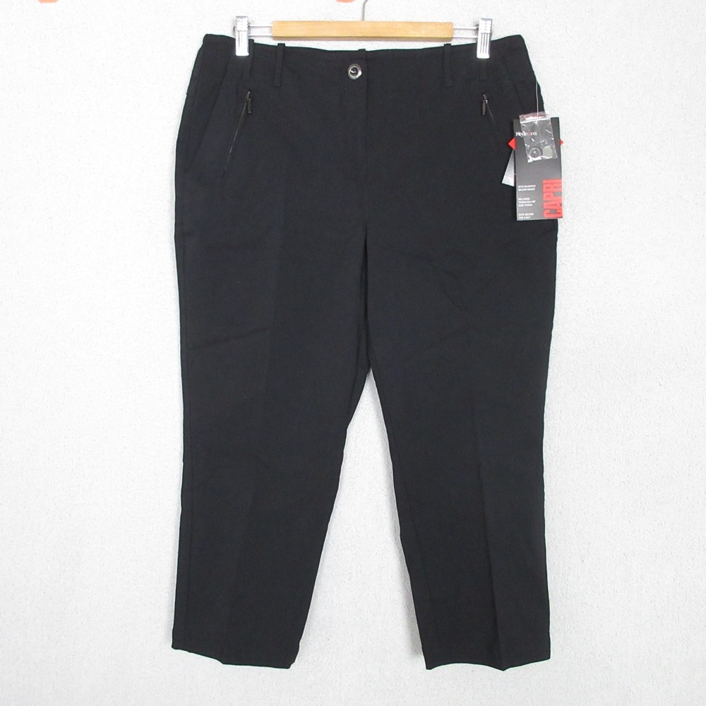 Style & Co Women Ebony Black Relaxed Capri Pants Size 12 Ocean View 52021BK805